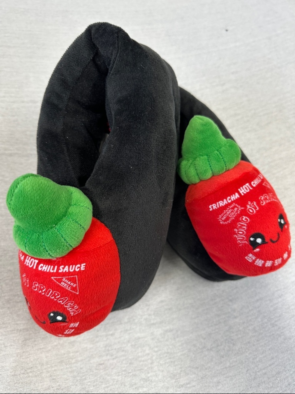 Sriracha Hot Chili Sauce Plush Slipper - Red & Green Kids size S/M